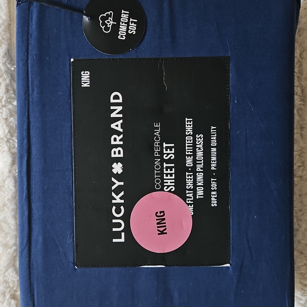 LUCKY BRAND King Size Sheet Set Navy BLUE